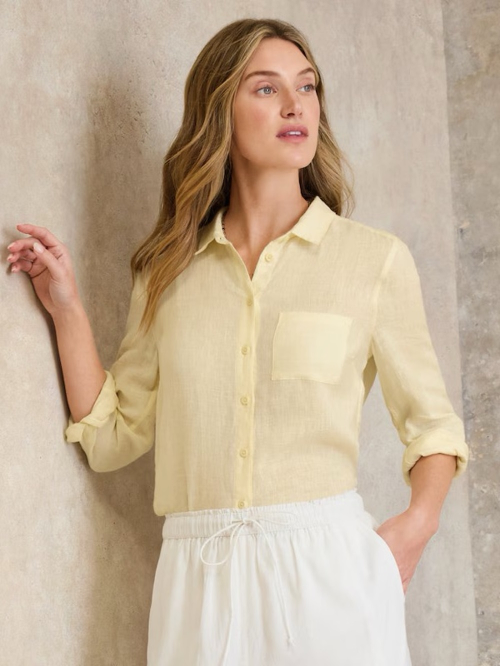 Garnet Hill Yellow Easy‎ Linen Button-Up Shirt Long Sleeve Size 6